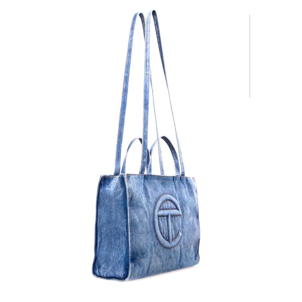 Telfar Medium Denim Shopper Tote Bag Purse Fits Laptop Blue Dustbag New